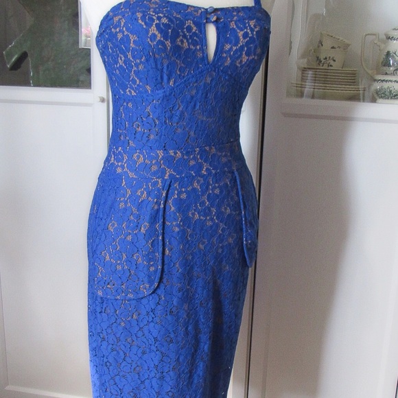 NWT Express Blue and Tan Lace strap Sheath Dress - Picture 4 of 8